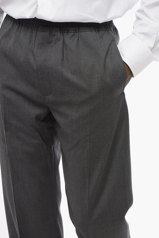 Virgin Wool Blend Pants with Elastic Waistband