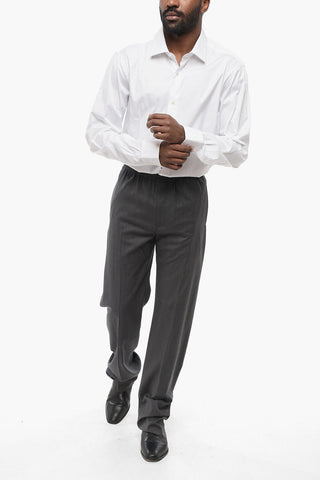 Virgin Wool Blend Pants with Elastic Waistband