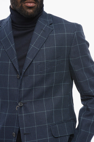 Half-Lined Linen-Blend Checked Blazer