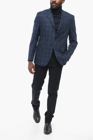 Blazer Semi-foderato In Msito Lino A Quadri