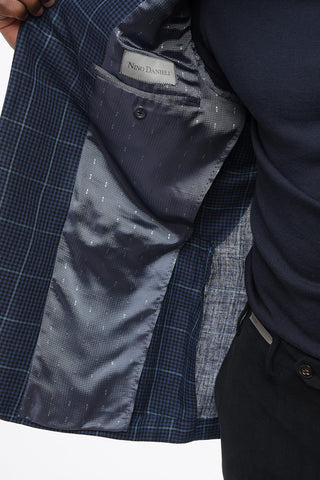 Blazer Semi-foderato In Msito Lino A Quadri