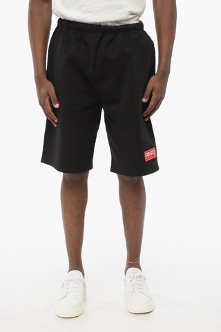 Shorts in Cotone Garzato con Logo in Applicazione