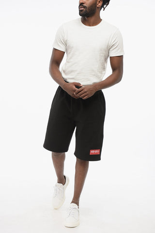 Shorts in Cotone Garzato con Logo in Applicazione