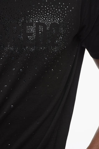 Solid Color Crew-neck T-Shirt Embellished with Rhinestones