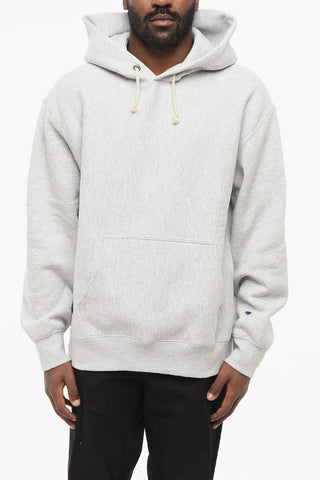 Felpa Hoodie in Cotone Felpato a Tinta Unita
