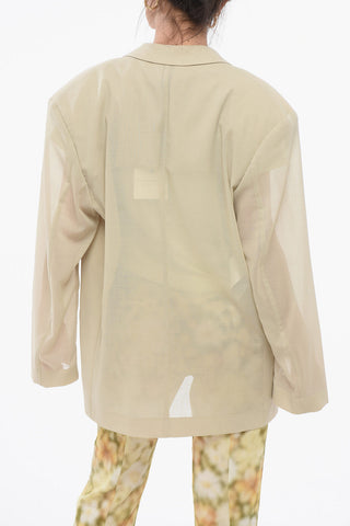 Blazer Monopetto In Lana Con Maniche Sheer