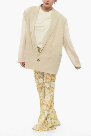 Blazer Monopetto In Lana Con Maniche Sheer