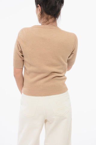 Crew Neck Pure Cashmere Sweater with Short Sleeves
