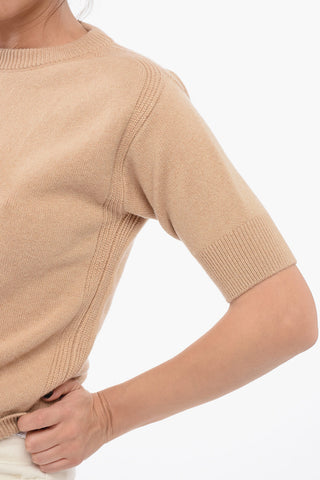 Crew Neck Pure Cashmere Sweater with Short Sleeves