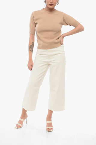 Crew Neck Pure Cashmere Sweater with Short Sleeves