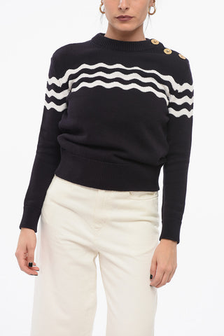 Maglia Girocollo in Misto Cotone con Motivo Wave
