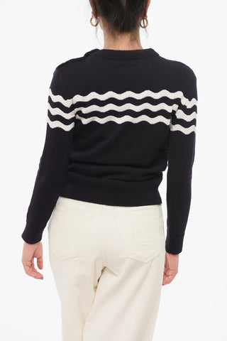 Maglia Girocollo in Misto Cotone con Motivo Wave
