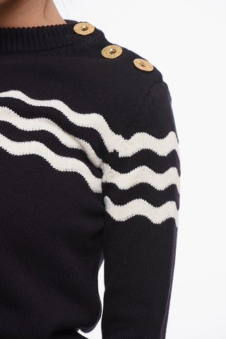Maglia Girocollo in Misto Cotone con Motivo Wave