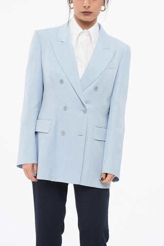 Linen Blend Single Breasted Blazer With Peak Lapel