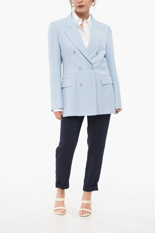 Linen Blend Single Breasted Blazer With Peak Lapel