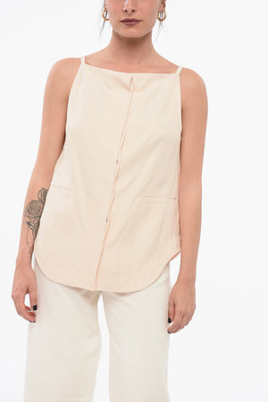 Top Smanicato In Misto Lino