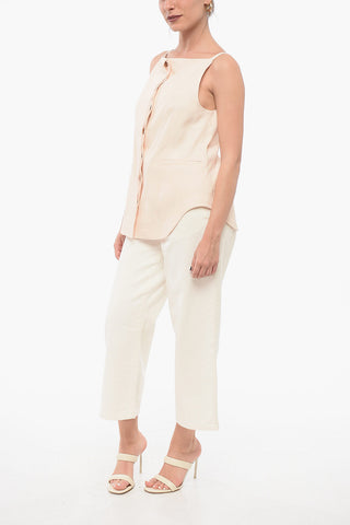 Top Smanicato In Misto Lino