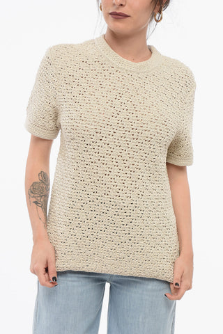 Crew Neck Crochet Cotton T-Shirt