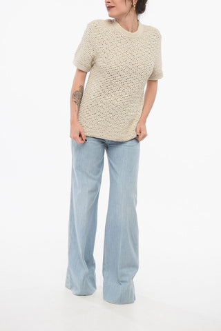 Crew Neck Crochet Cotton T-Shirt