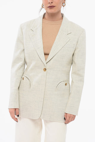 Linen Blend Blazer with Welt Pockets