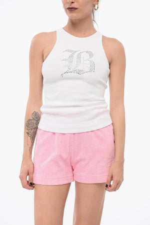 Tank Top a Costine con Logo in Cristalli