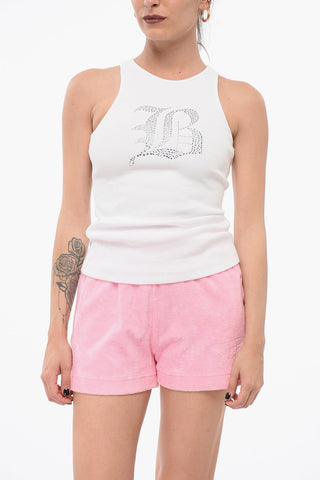 Tank Top a Costine con Logo in Cristalli