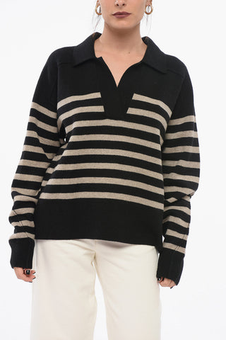 Awning Striped Wool Blend Pullover with Polo Neck