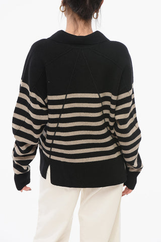 Awning Striped Wool Blend Pullover with Polo Neck