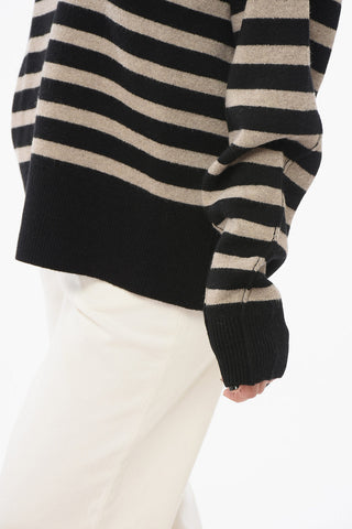 Awning Striped Wool Blend Pullover with Polo Neck