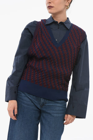 Stretch Cotton Gilet with Check Pattern