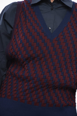 Stretch Cotton Gilet with Check Pattern