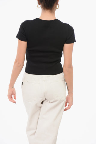Geripptes Cropped T-Shirt mit Kristall-Logo