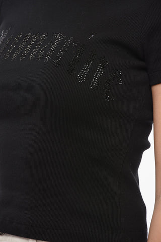 Geripptes Cropped T-Shirt mit Kristall-Logo