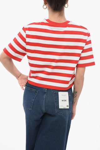 T-Shirt Crop a Righe Awning con Logo Stampato