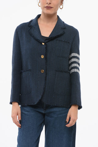 Blazer Monopetto In Seta Con Bordi Sfrangiati