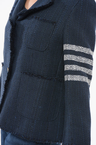 Blazer Monopetto In Seta Con Bordi Sfrangiati