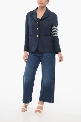 Blazer Monopetto In Seta Con Bordi Sfrangiati