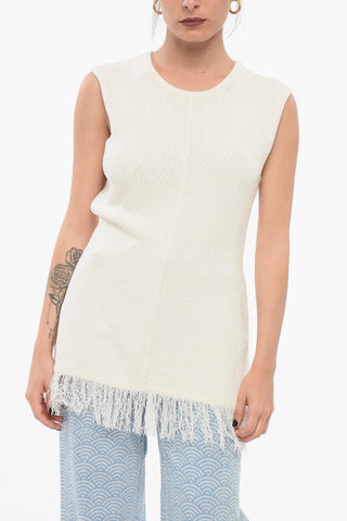 Sleeveless Top with Fringed Bottom