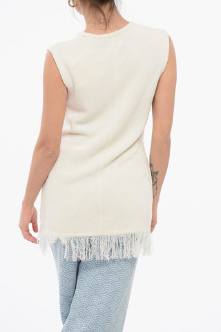 Sleeveless Top with Fringed Bottom