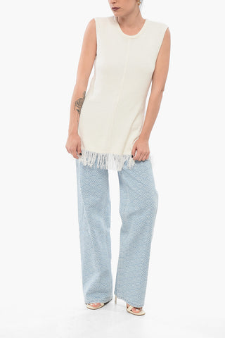 Sleeveless Top with Fringed Bottom