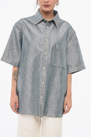 Short Sleeved Lurex Denim Blend Shirt