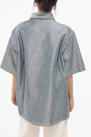 Short Sleeved Lurex Denim Blend Shirt