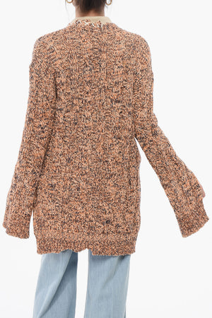 Cardigan MOULINÈ in Misto Lana Cable Knit con Dettagli Distressed