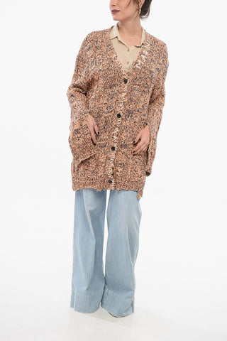 Cardigan MOULINÈ Aus Mischwolle Im Zopfmuster Mit Distressed-Details