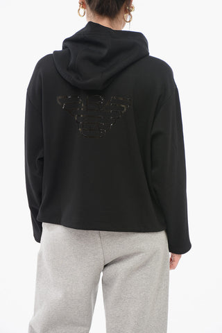 EMPORIO Felpa Hoodie Zip-up con Dettagli in Cotone Spalmato
