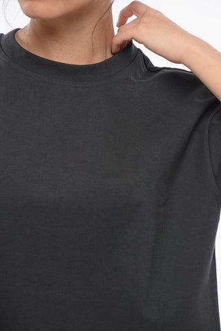 T-Shirt Girocollo in Cotone con Fodera in Popeline