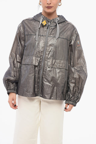 METAL GLAZE Nylon Windbreaker Jacket with Logo Patch