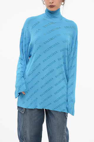 Maglia a Collo Alto a Costine con Motivo Monogram All-Over