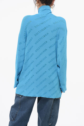 Maglia a Collo Alto a Costine con Motivo Monogram All-Over