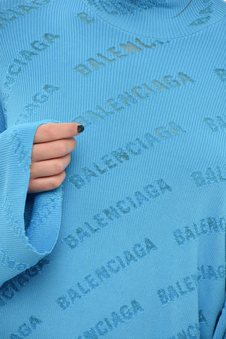 Maglia a Collo Alto a Costine con Motivo Monogram All-Over